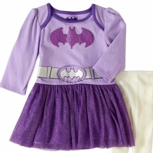 Batman Girls • Girly Purple Tulle Skirt Fit & Flare Long Sleeve Dress [24M]